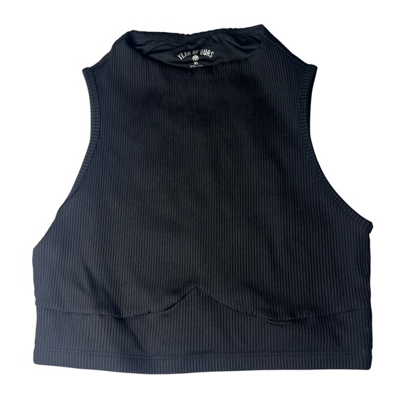 Year of Ours Tops - Year of Ours Black Ribbed Mock Neck Crop Top Sleeveless Athletic Gym Yoga XL
